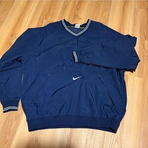 Vintage Nike Dark Blue V-Neck windbreaker pull over XXL zip pockets